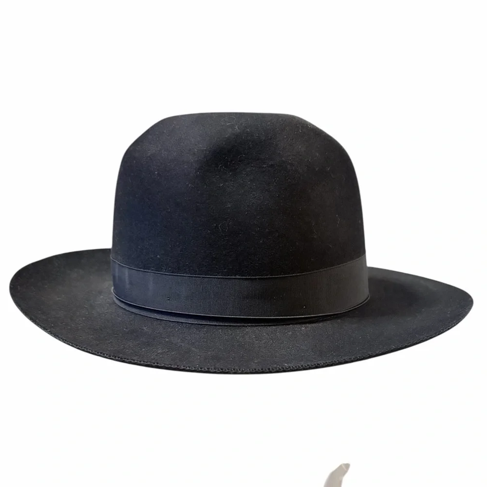 Borsalino Alessandria Wide Brim Fedora Black Shaved Fur Felt Hat 7 1/8